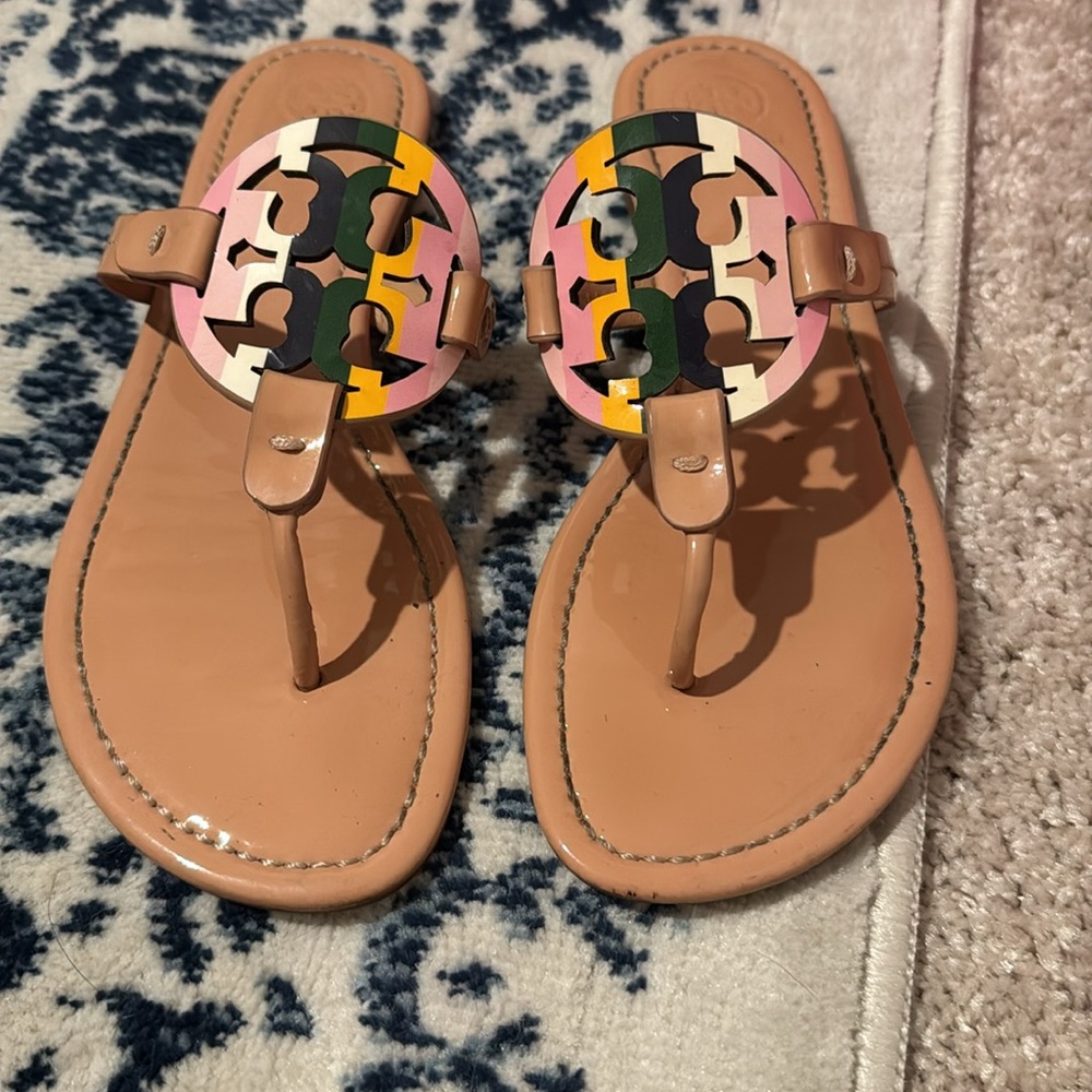 Tory Burch Miller Pastel Rainbow Leather Sandals
